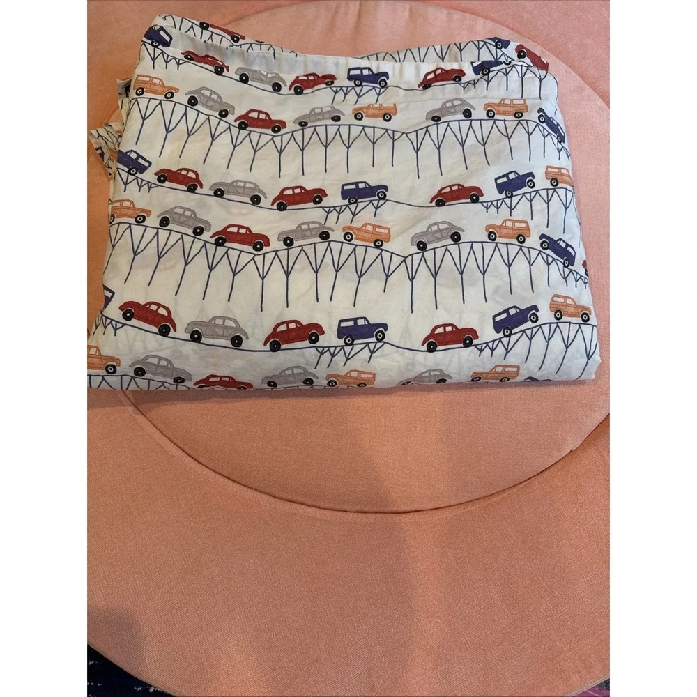 Pottery Barn‎ kids Twin Flat Sheet- Transportation Cars Blue Red Gray White